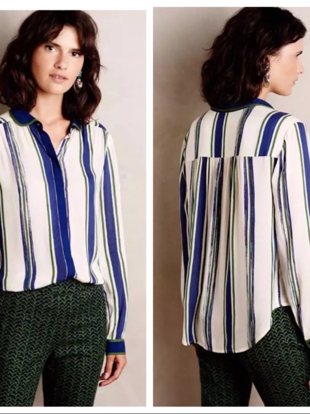Anthropologie Maeve Art House Peter Pan Collar Striped Top Size 2